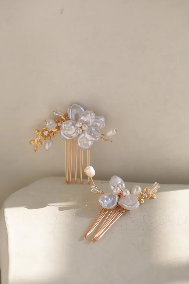 Wedding Accessories Floral Flower Hair Comb Pin Clip Gold Color Head Piece For Brides Bridesmaids Hairpin Bridal Jewelry - Image 5