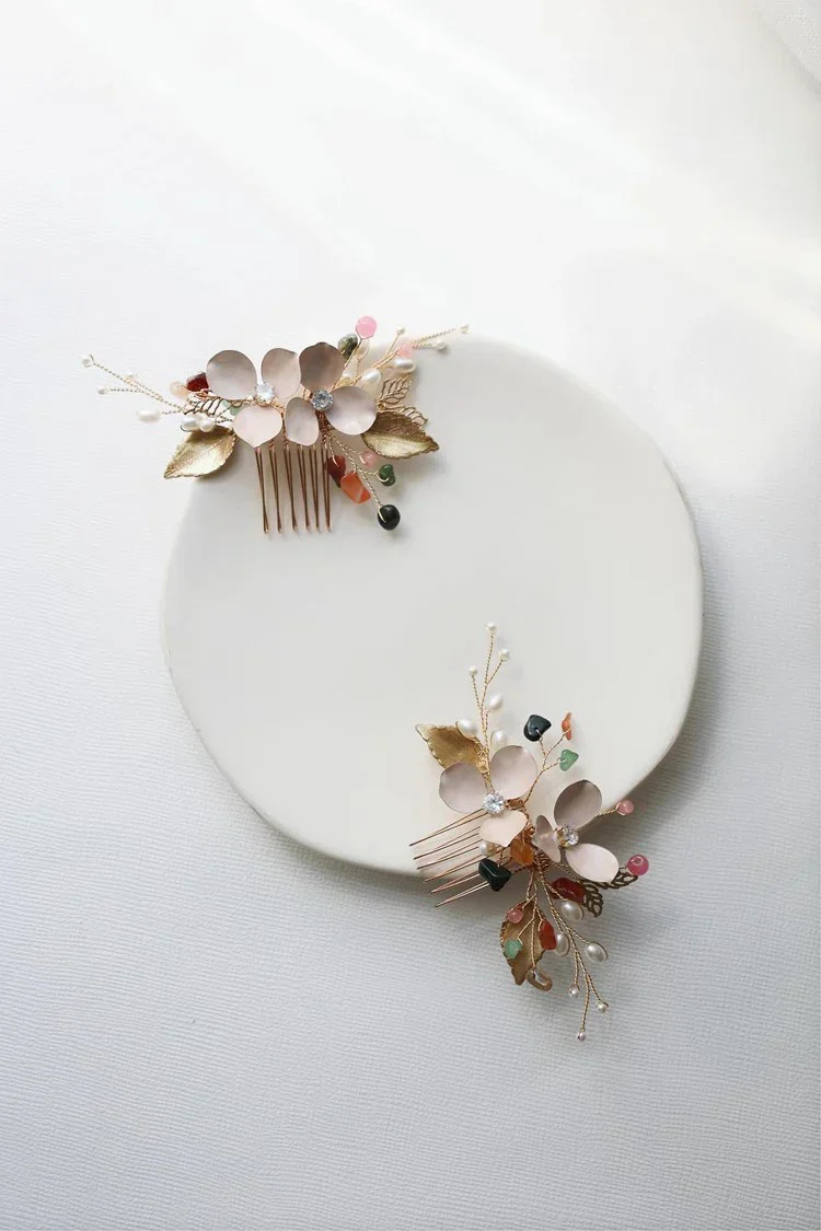 Wedding Accessories Flower Leaf Hair Comb Clip Pin Pearl Crystal Hairpin For Brides Women Gold Color Head Piece Bridal Jewelry - Image 2
