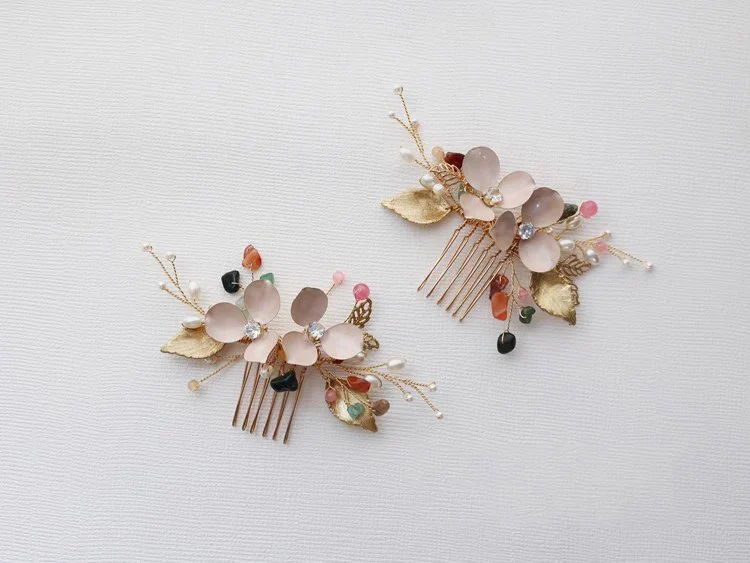 Wedding Accessories Flower Leaf Hair Comb Clip Pin Pearl Crystal Hairpin For Brides Women Gold Color Head Piece Bridal Jewelry - Image 3