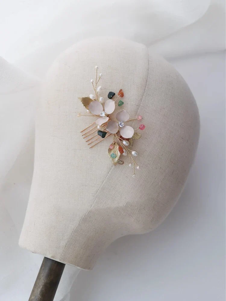 Wedding Accessories Flower Leaf Hair Comb Clip Pin Pearl Crystal Hairpin For Brides Women Gold Color Head Piece Bridal Jewelry - Image 4