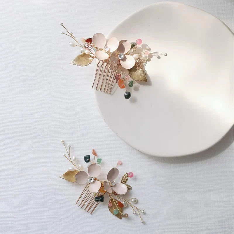 Wedding Accessories Flower Leaf Hair Comb Clip Pin Pearl Crystal Hairpin For Brides Women Gold Color Head Piece Bridal Jewelry - Image 6