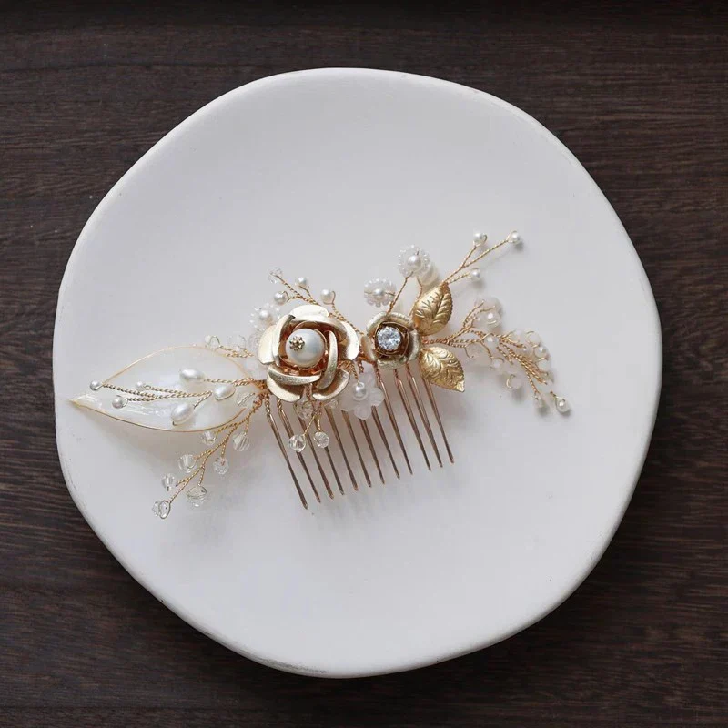 Wedding Accessories Flower Leaf Hair Comb Clip Pin Pearl Crystal Hairpin For Brides Women Gold Color Head Piece Bridal Jewelry - Image 7