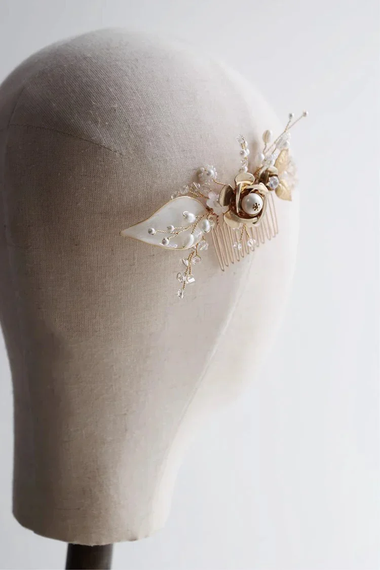 Wedding Accessories Gold Color Hair Comb Pin Pearl Crystal Hairpin Bride Birthday Gift Flower Leaf Head Piece Bridal Jewelry - Image 4