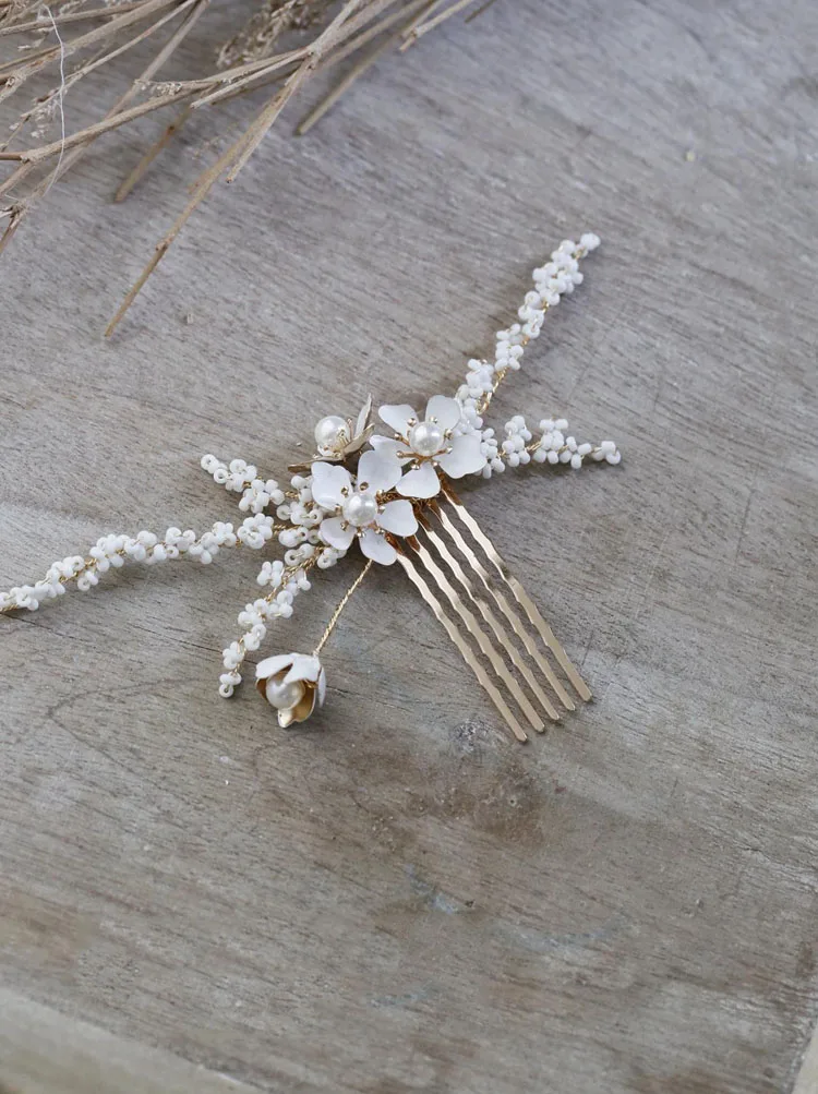 Wedding Accessories Gold Color Hairpins White Flower Head Pieces For Brides Bridesmaids Women Hair Combs Pin Clip Bridal Jewelry - Image 3