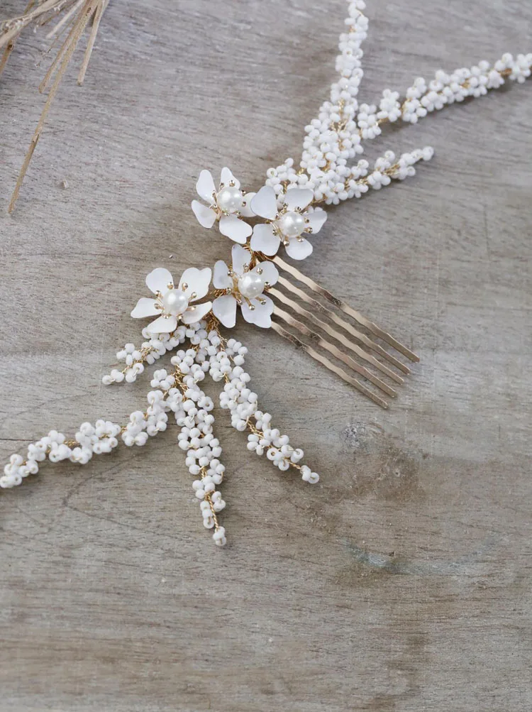 Wedding Accessories Gold Color Hairpins White Flower Head Pieces For Brides Bridesmaids Women Hair Combs Pin Clip Bridal Jewelry - Image 6