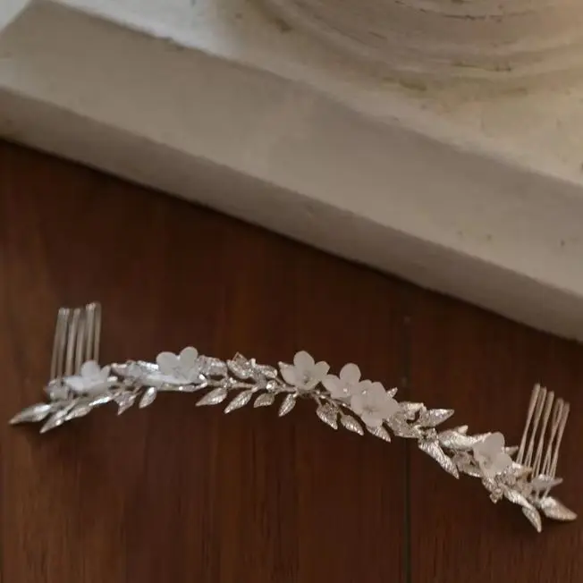 Wedding Accessories Long Hair Comb Pin Porcelain Flower Hairpins For Brides Women Leaf Headband Headpieces Bridal Jewelry - Image 2