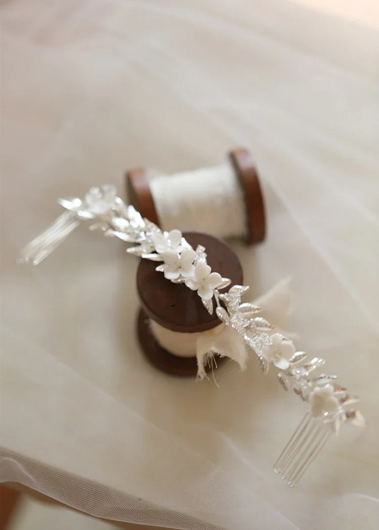 Wedding Accessories Long Hair Comb Pin Porcelain Flower Hairpins For Brides Women Leaf Headband Headpieces Bridal Jewelry - Image 3