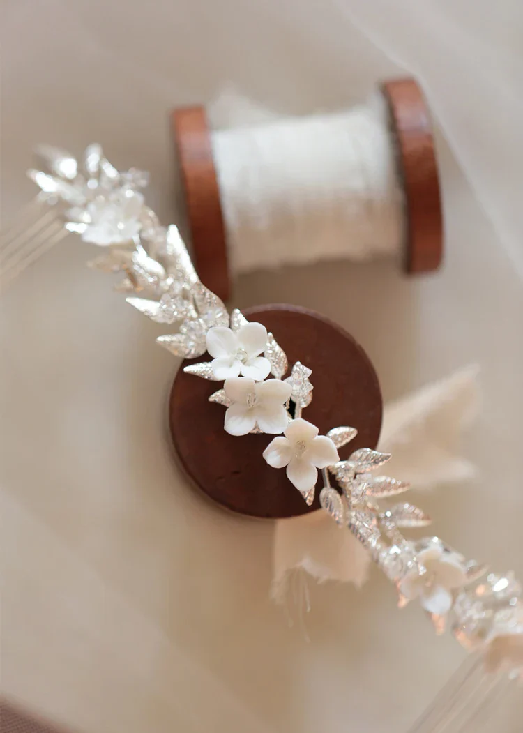 Wedding Accessories Long Hair Comb Pin Porcelain Flower Hairpins For Brides Women Leaf Headband Headpieces Bridal Jewelry - Image 4