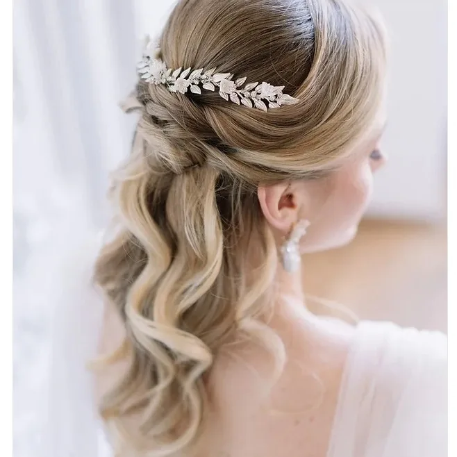 Wedding Accessories Long Hair Comb Pin Porcelain Flower Hairpins For Brides Women Leaf Headband Headpieces Bridal Jewelry - Image 5