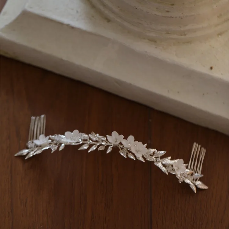 Wedding Accessories Long Hair Comb Pin Porcelain Flower Hairpins For Brides Women Leaf Headband Headpieces Bridal Jewelry - Image 6