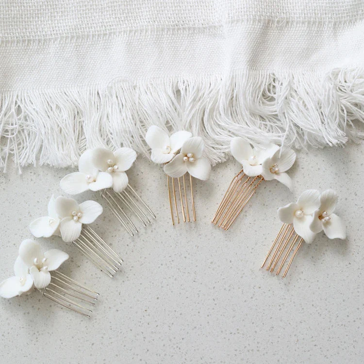 Wedding Accessories Porcelain Flower Hair Comb Clip Freshwater Pearl Hairpins For Brides Bridesmaids Head Pieces Bridal Jewelry - Image 2