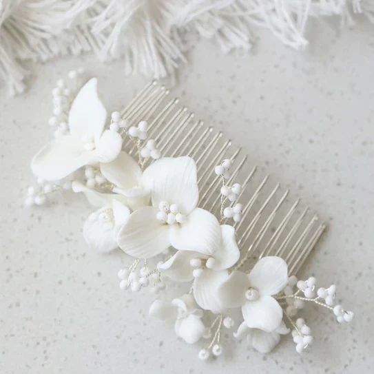 Wedding Accessories Porcelain Flower Hair Comb Pin Silver Gold Color Hairpins For Brides Women Gifts Head Pieces Bridal Jewelry