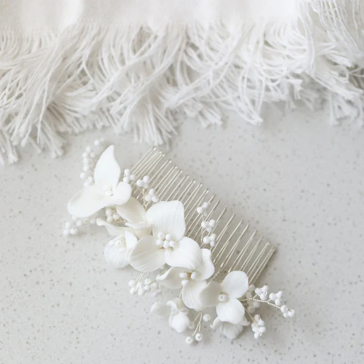 Wedding Accessories Porcelain Flower Hair Comb Pin Silver Gold Color Hairpins For Brides Women Gifts Head Pieces Bridal Jewelry - Image 2