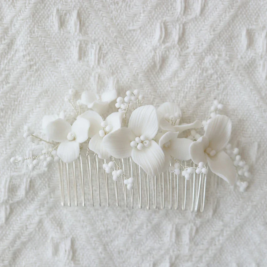 Wedding Accessories Porcelain Flower Hair Comb Pin Silver Gold Color Hairpins For Brides Women Gifts Head Pieces Bridal Jewelry - Image 3
