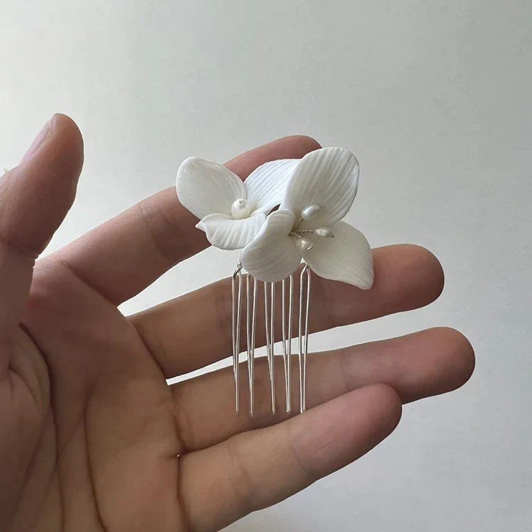 Wedding Accessories Porcelain Flower Hair Comb Pin Silver Gold Color Hairpins For Brides Women Gifts Head Pieces Bridal Jewelry - Image 4