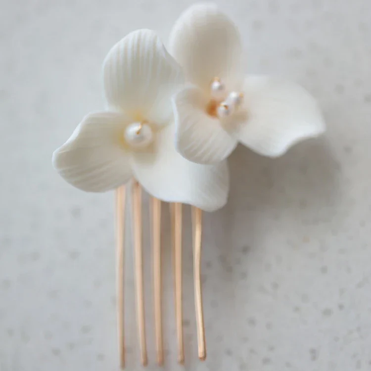 Wedding Accessories Porcelain Flower Hair Comb Pin Silver Gold Color Hairpins For Brides Women Gifts Head Pieces Bridal Jewelry - Image 5