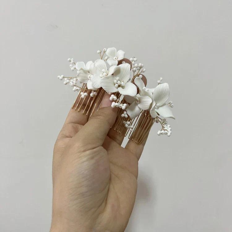Wedding Accessories Porcelain Flower Hair Comb Pin Silver Gold Color Hairpins For Brides Women Gifts Head Pieces Bridal Jewelry - Image 6