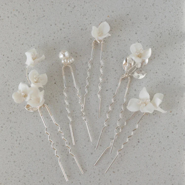 Wedding Accessories Porcelain Flower Hair Pin Clip Silver Color Head Piece For Brides Women Bridesmaids Hairpin Bridal Jewelry - Image 5