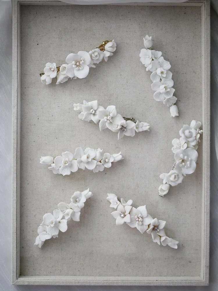 Wedding Accessories Porcelain Flower Hair Pin Clip Women Girl Hairpin For Brides Gold Silver Color Head Piece Bridal Jewelry