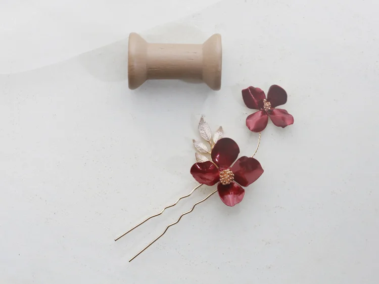 Wedding Accessories Red Flower Hair Comb Pin Clip Leaf Hairpin For Brides Bridesmaids Women Girl Head Pieces Bridal Jewelry - Image 12