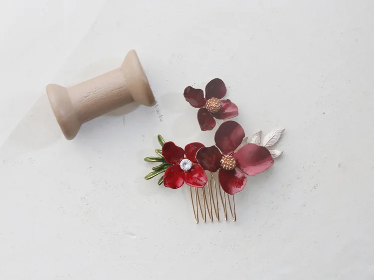Wedding Accessories Red Flower Hair Comb Pin Clip Leaf Hairpin For Brides Bridesmaids Women Girl Head Pieces Bridal Jewelry - Image 13