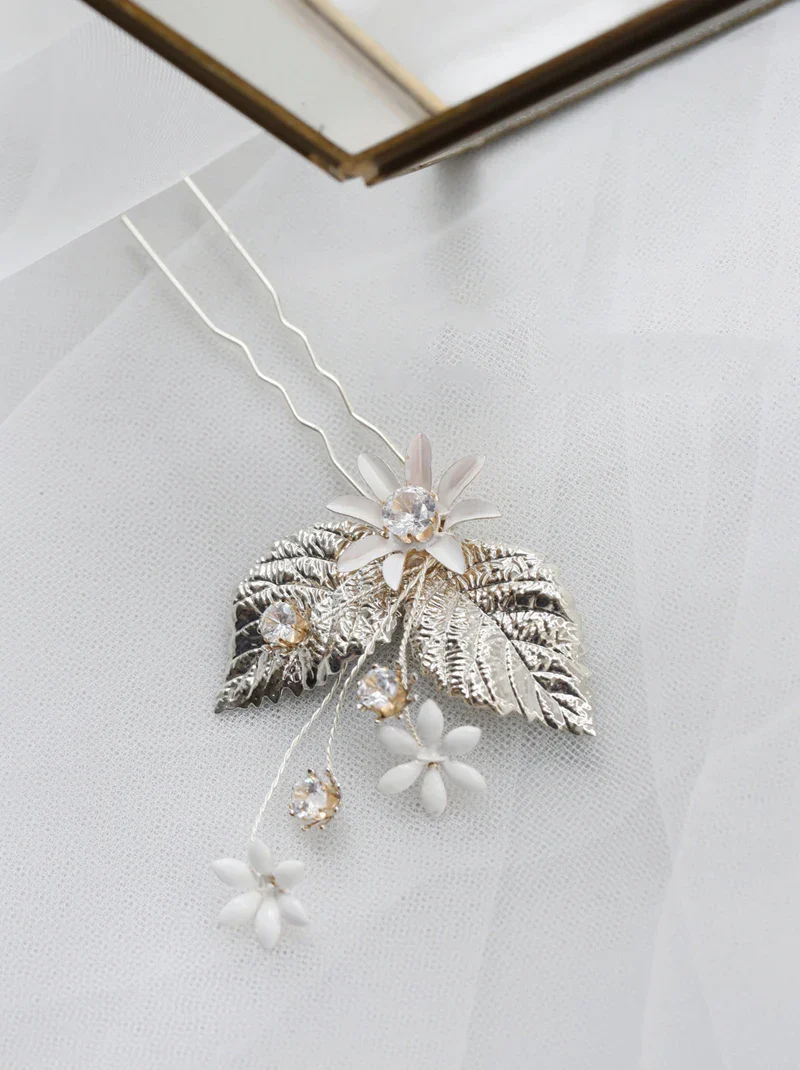 Wedding Accessories Rhinestones Hair Combs Pins Flower Leaf Hairpins Brides Bridesmaids Silver Color Head Piece Bridal Jewelry - Image 5