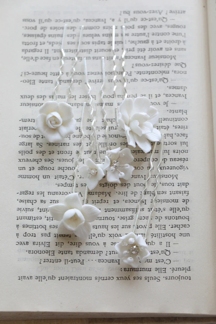 Wedding Accessories Silver Color Head Pieces Women Hair Pin Clip For Brides Girl Party Porcelain Flower Hairpin Bridal Jewelry - Image 2