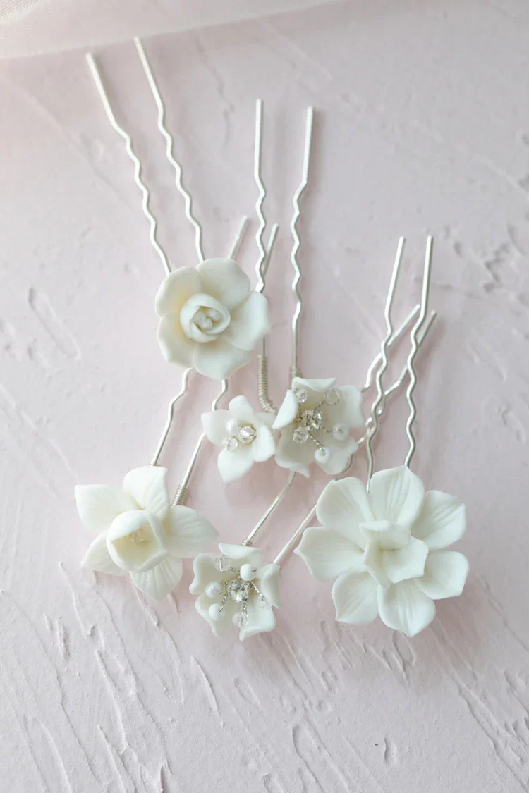 Wedding Accessories Silver Color Head Pieces Women Hair Pin Clip For Brides Girl Party Porcelain Flower Hairpin Bridal Jewelry - Image 3