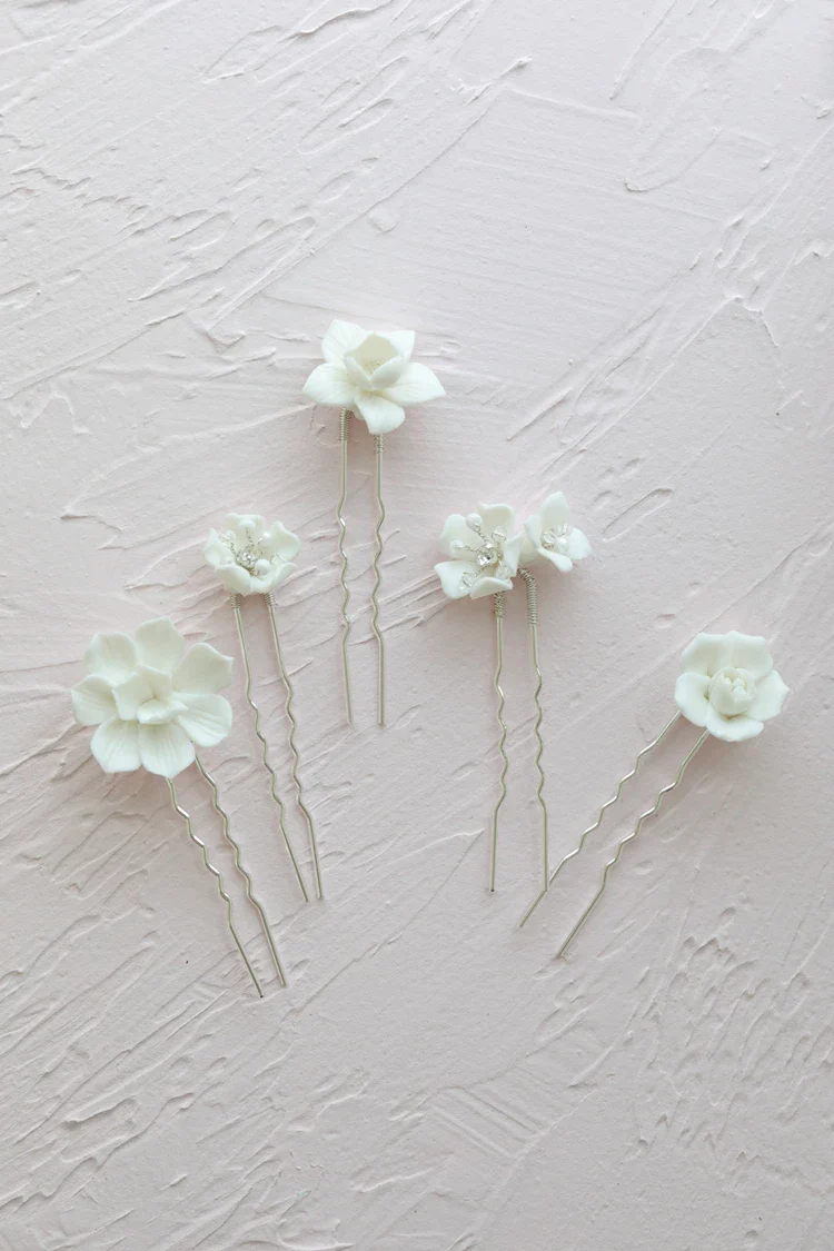 Wedding Accessories Silver Color Head Pieces Women Hair Pin Clip For Brides Girl Party Porcelain Flower Hairpin Bridal Jewelry - Image 4