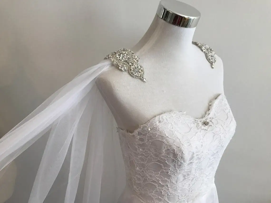Wedding Accessories Veil Popular Bridal Veil Cape Veil Rhinestone Appliques Wedding Veil 106" Wide X 120" Long - Image 3
