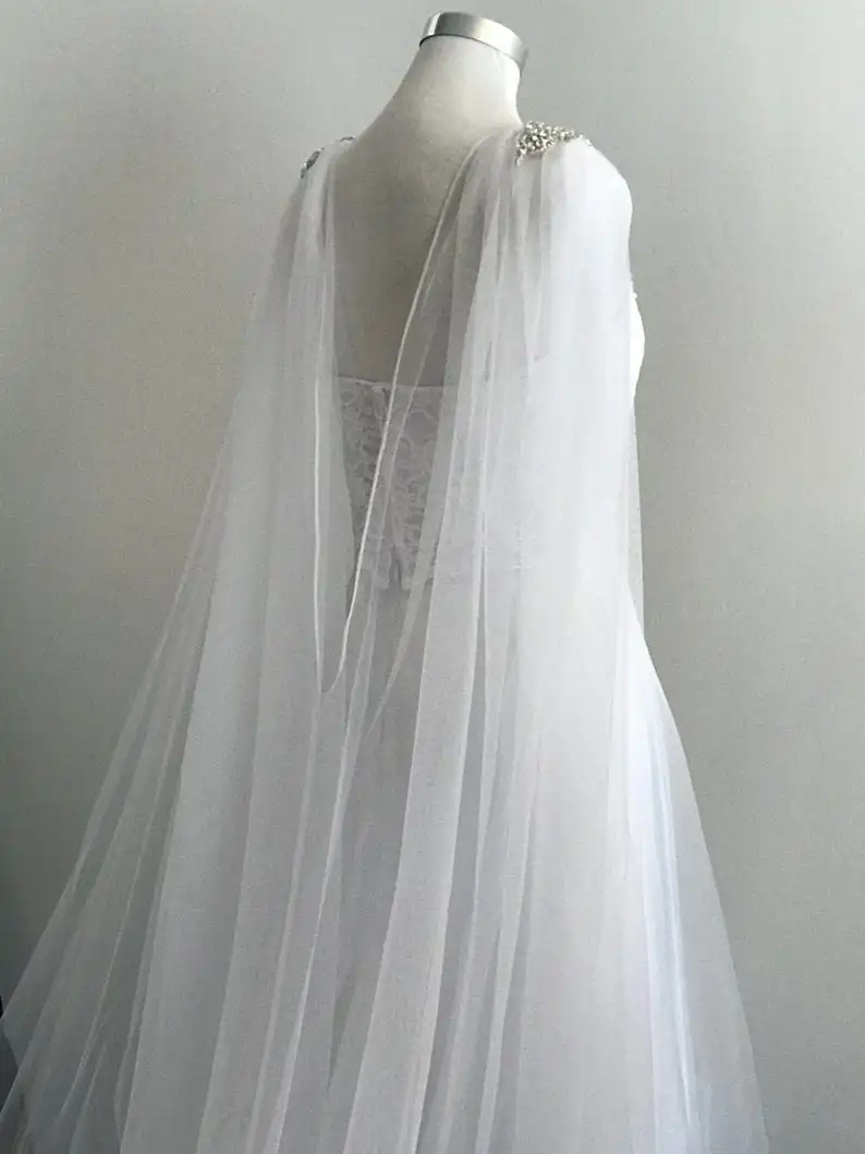 Wedding Accessories Veil Popular Bridal Veil Cape Veil Rhinestone Appliques Wedding Veil 106" Wide X 120" Long - Image 4