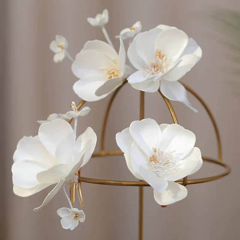 Wedding Accessories White Flower Hair Pins Clips Hairpins For Brides Women Girl Bridesmaids Head Pieces Headdress Bridal Jewelry - Image 2
