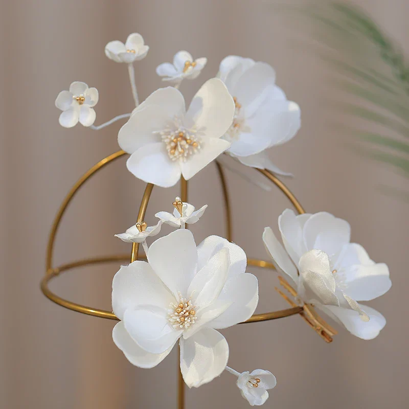 Wedding Accessories White Flower Hair Pins Clips Hairpins For Brides Women Girl Bridesmaids Head Pieces Headdress Bridal Jewelry - Image 3