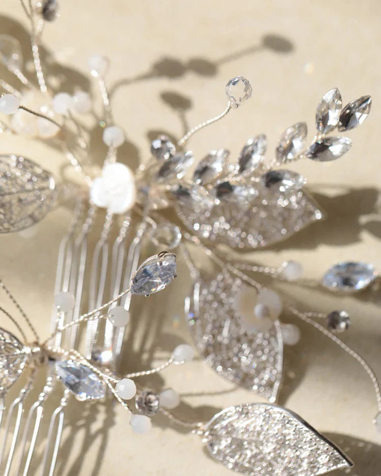 Wedding Accessories Zircon Crystal Hair Comb Pin Clip Silver Color Leaf Head Piece For Brides Bridesmaids Hairpin Bridal Jewelry - Image 5
