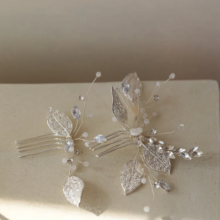 Wedding Accessories Zircon Crystal Hair Comb Pin Clip Silver Color Leaf Head Piece For Brides Bridesmaids Hairpin Bridal Jewelry - Image 6