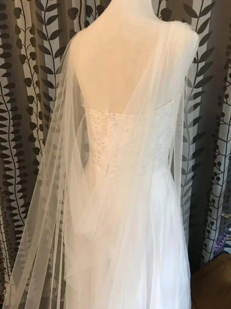 Wedding Cape, Bridal Cape Veil ,Wedding Cape Veil, Modern Veil, Drape Veil Cape in White, Off White , Ivory , Champagne - Image 2