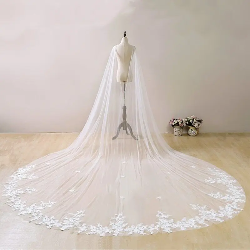 Wedding Cape , Lace Bridal Veil , Wedding Cloak Shoulder Veil , Cathedral Cloak in White , Off-White , Ivory - Image 3