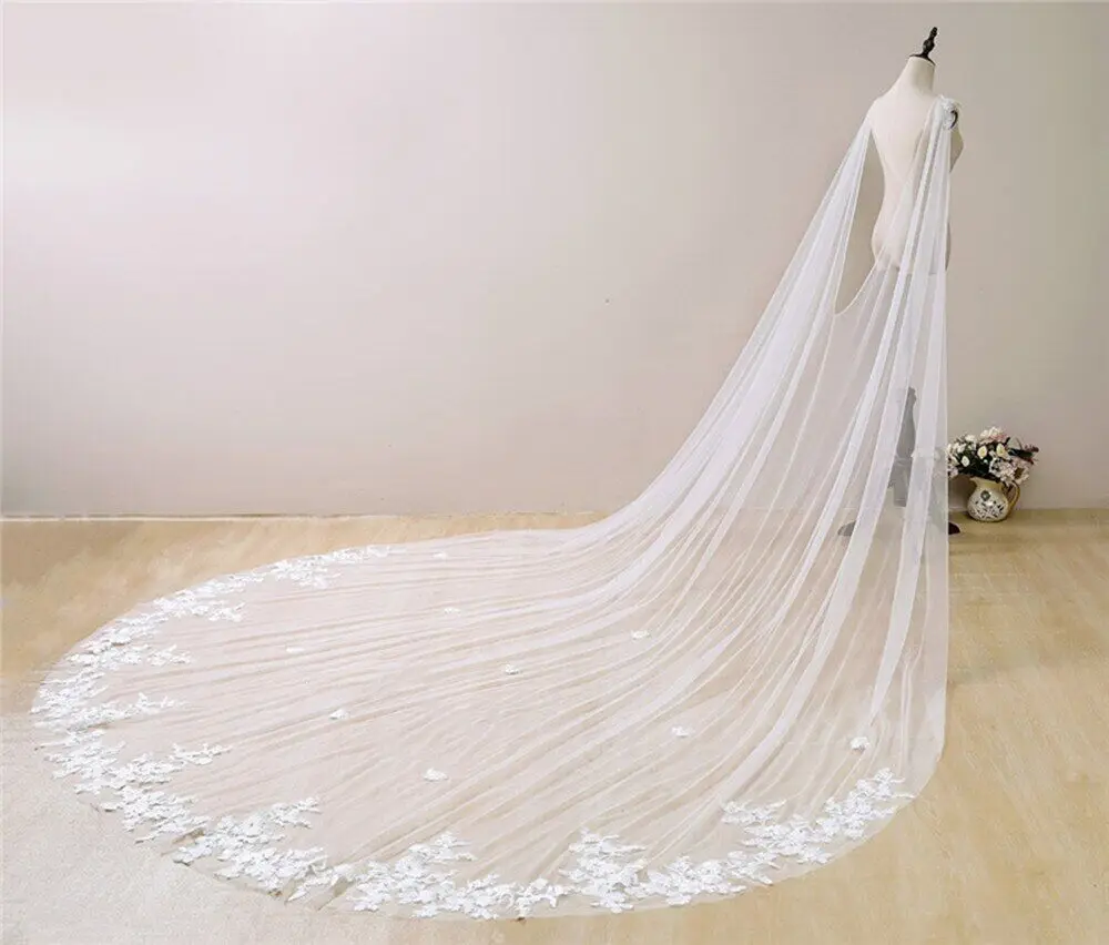 Wedding Cape , Lace Bridal Veil , Wedding Cloak Shoulder Veil , Cathedral Cloak in White , Off-White , Ivory - Image 4