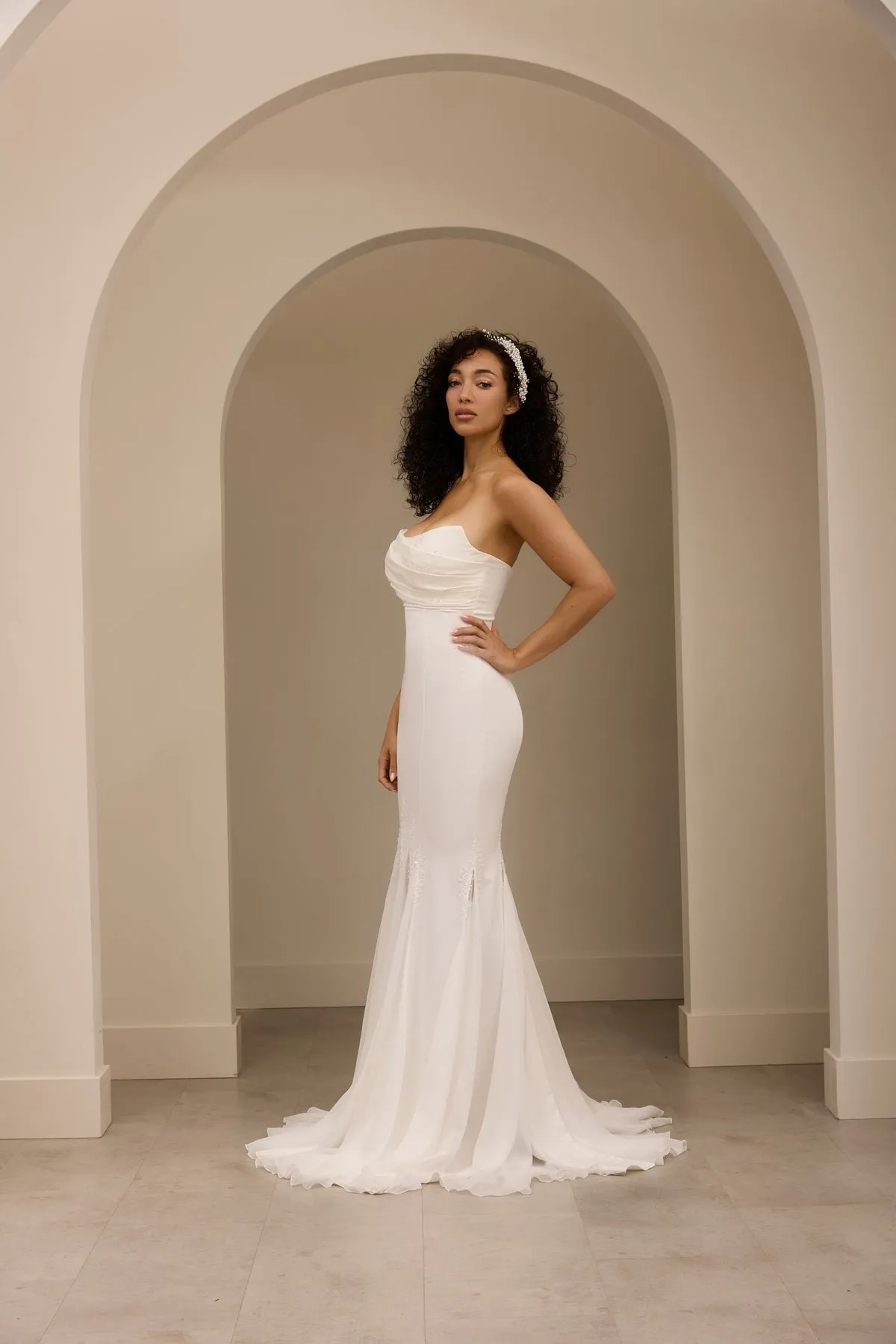 Wedding Dress For Bride Mermaid Satin For Bride Draped Strapless Custom Made - Image 2