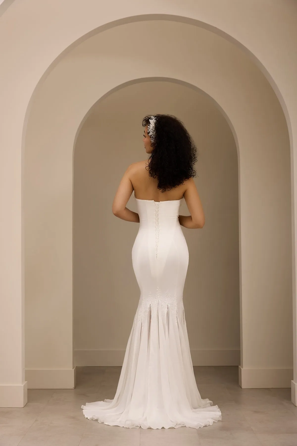 Wedding Dress For Bride Mermaid Satin For Bride Draped Strapless Custom Made - Image 3