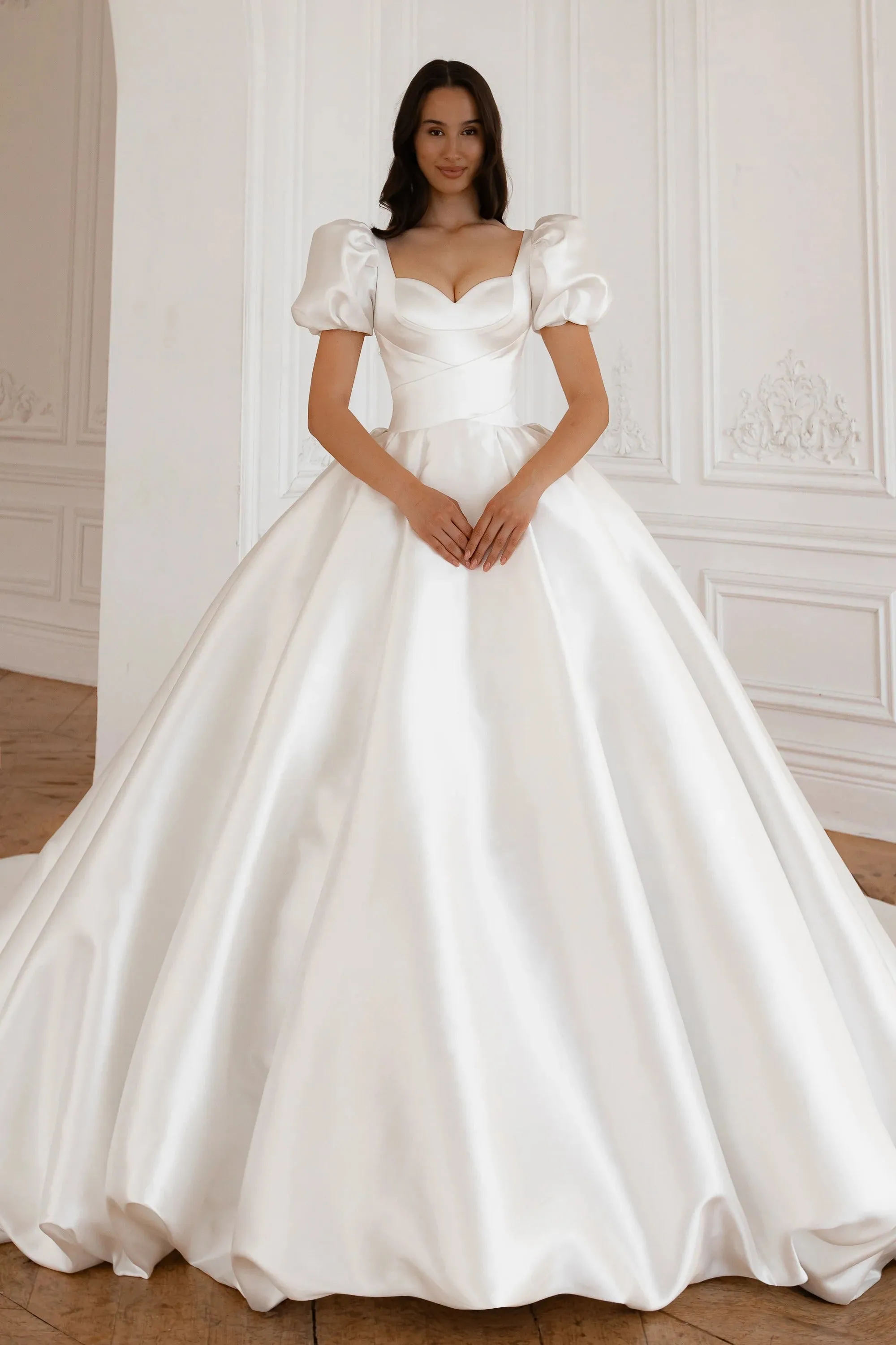 White Wedding Dress with Long Train Mermaid Bow Simple Satin Princess Vestido De Novia Court Train Dress Bridal Gown - Image 2