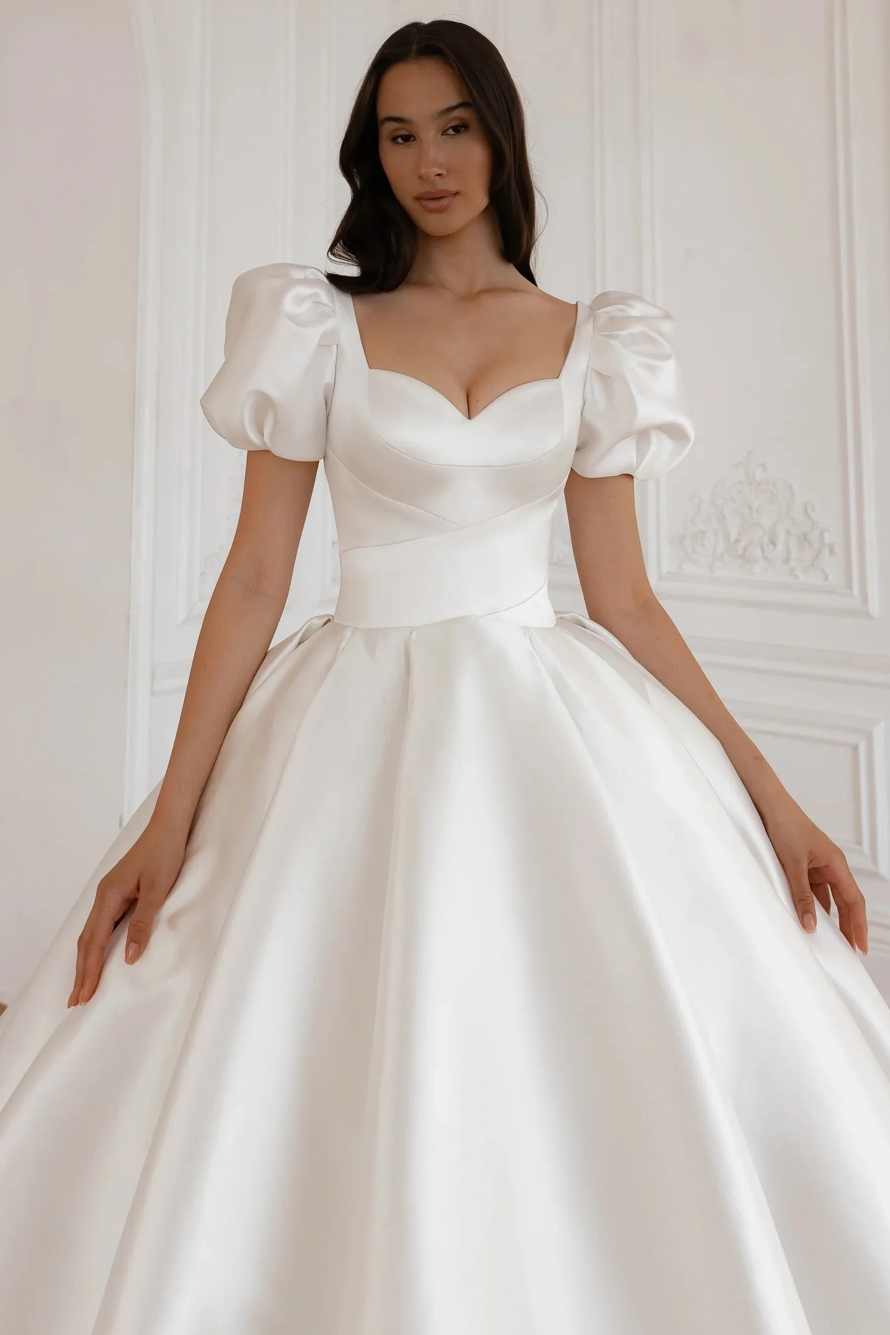 White Wedding Dress with Long Train Mermaid Bow Simple Satin Princess Vestido De Novia Court Train Dress Bridal Gown - Image 3