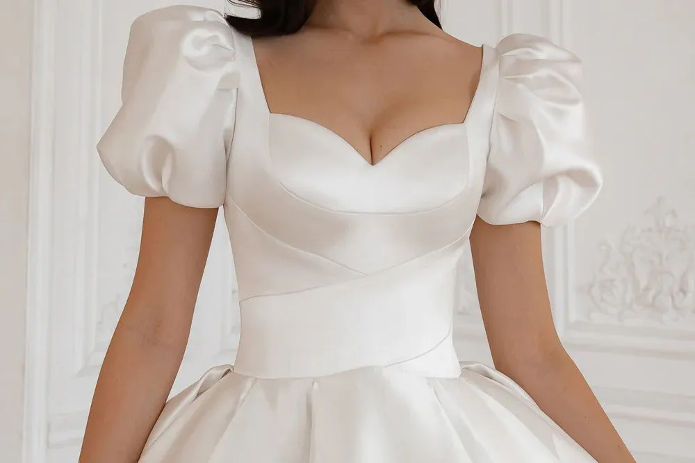White Wedding Dress with Long Train Mermaid Bow Simple Satin Princess Vestido De Novia Court Train Dress Bridal Gown - Image 4