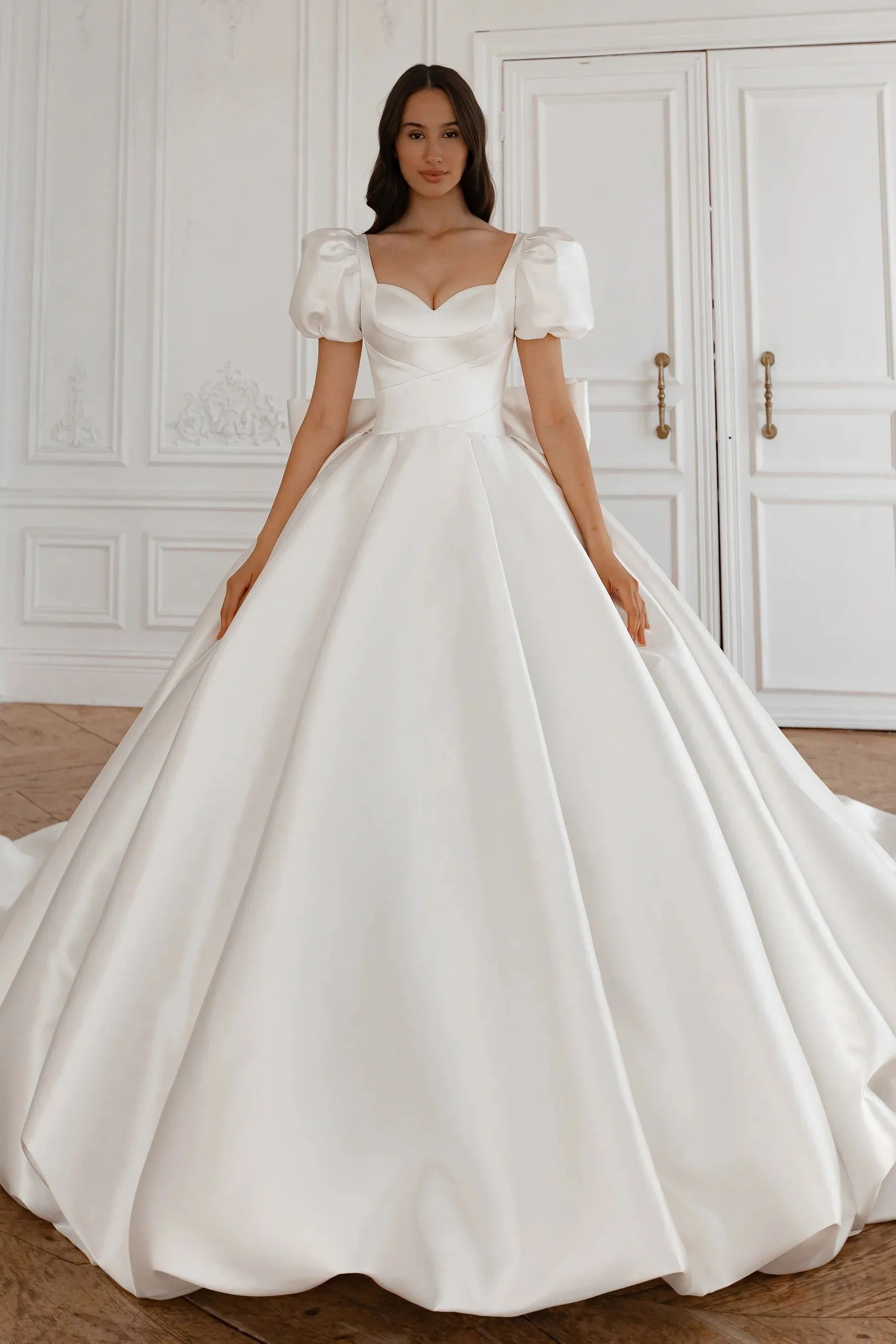 White Wedding Dress with Long Train Mermaid Bow Simple Satin Princess Vestido De Novia Court Train Dress Bridal Gown - Image 8