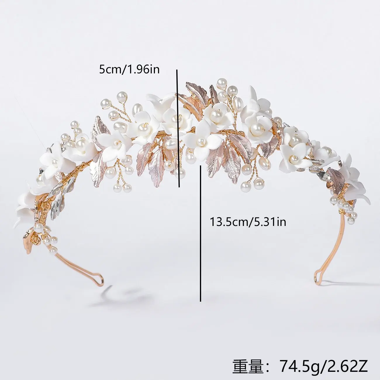 Wedding Hair Accessories Porcelain Flower Headband Hairband For Brides Handmade Gold Color Headpiece Headdress Bridal Jewelry - Image 4