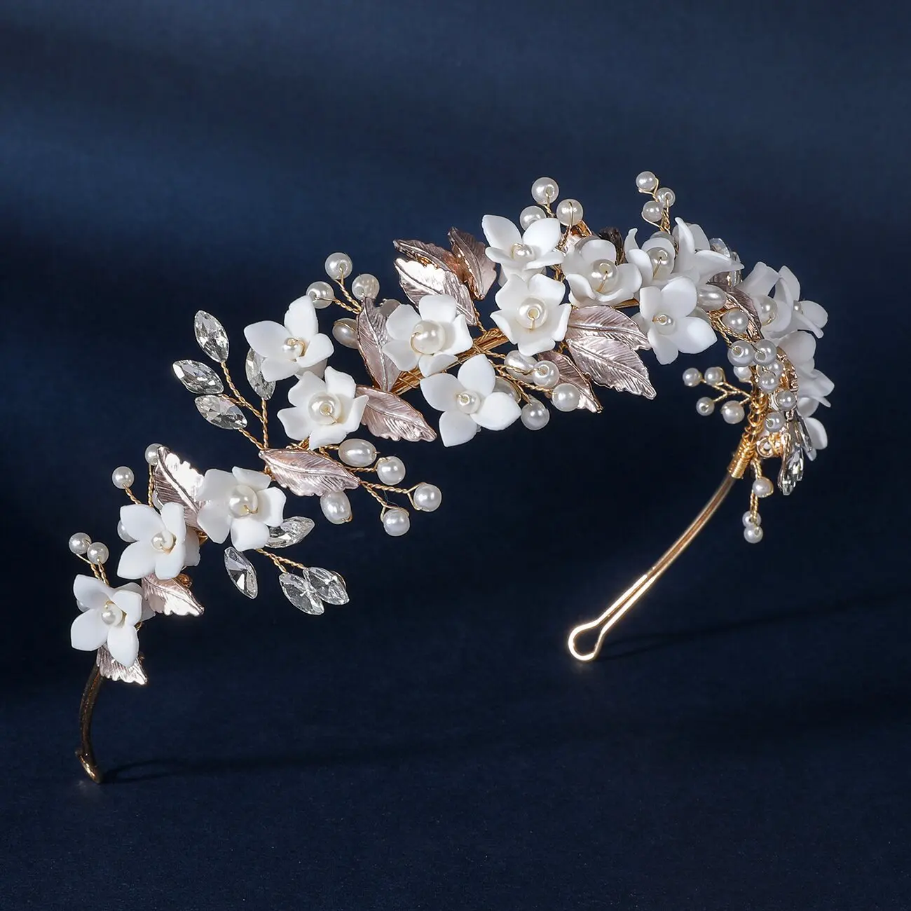 Wedding Hair Accessories Porcelain Flower Headband Hairband For Brides Handmade Gold Color Headpiece Headdress Bridal Jewelry - Image 5