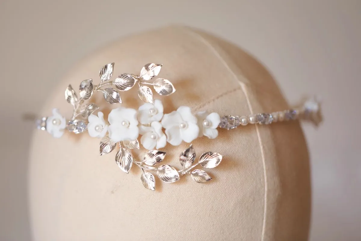 Wedding Hair Accessories Porcelain Flower Headband Tiara Crystal Pearl Headwear For Brides Women Headpieces Crown Bridal Jewelry - Image 4