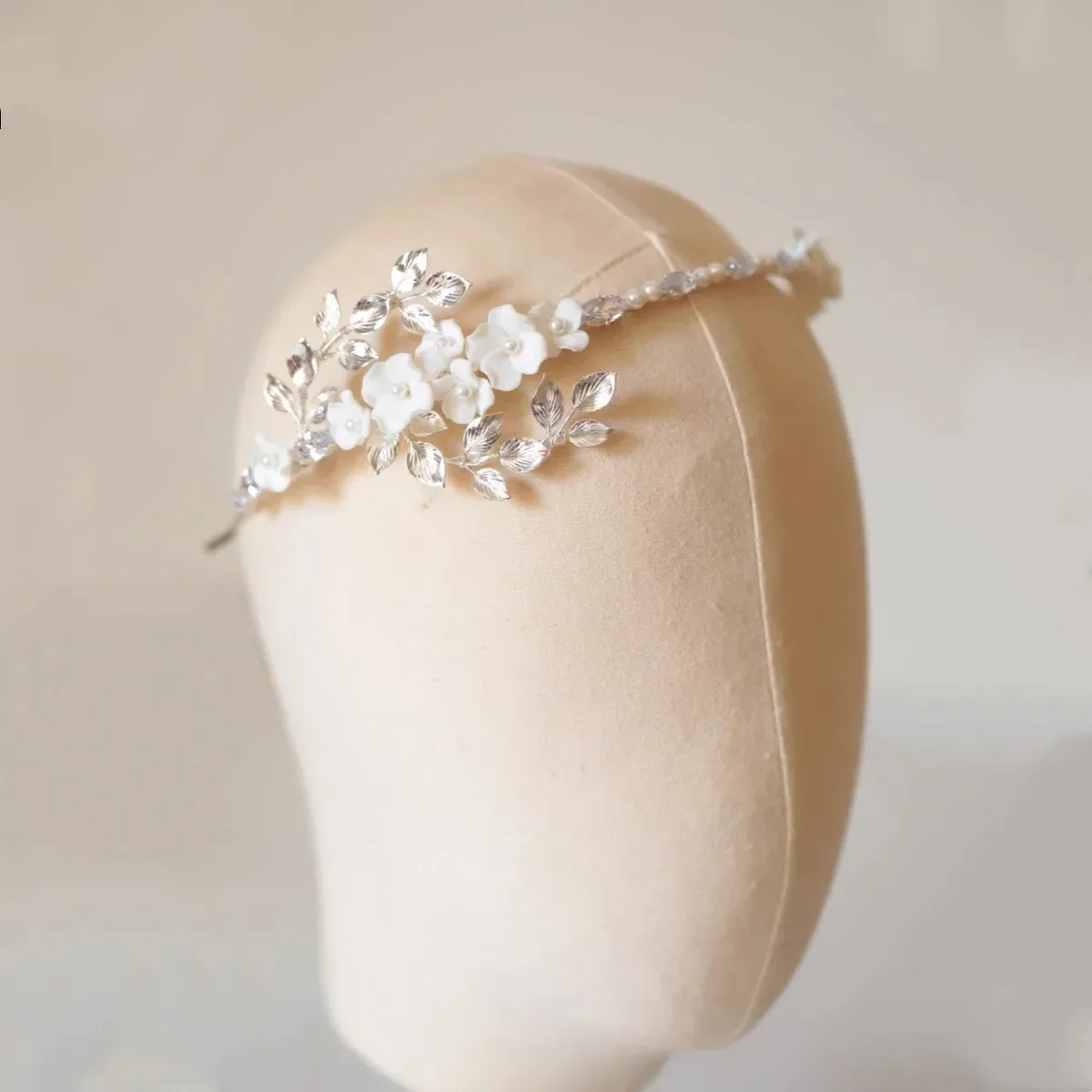 Wedding Hair Accessories Porcelain Flower Headband Tiara Crystal Pearl Headwear For Brides Women Headpieces Crown Bridal Jewelry - Image 5