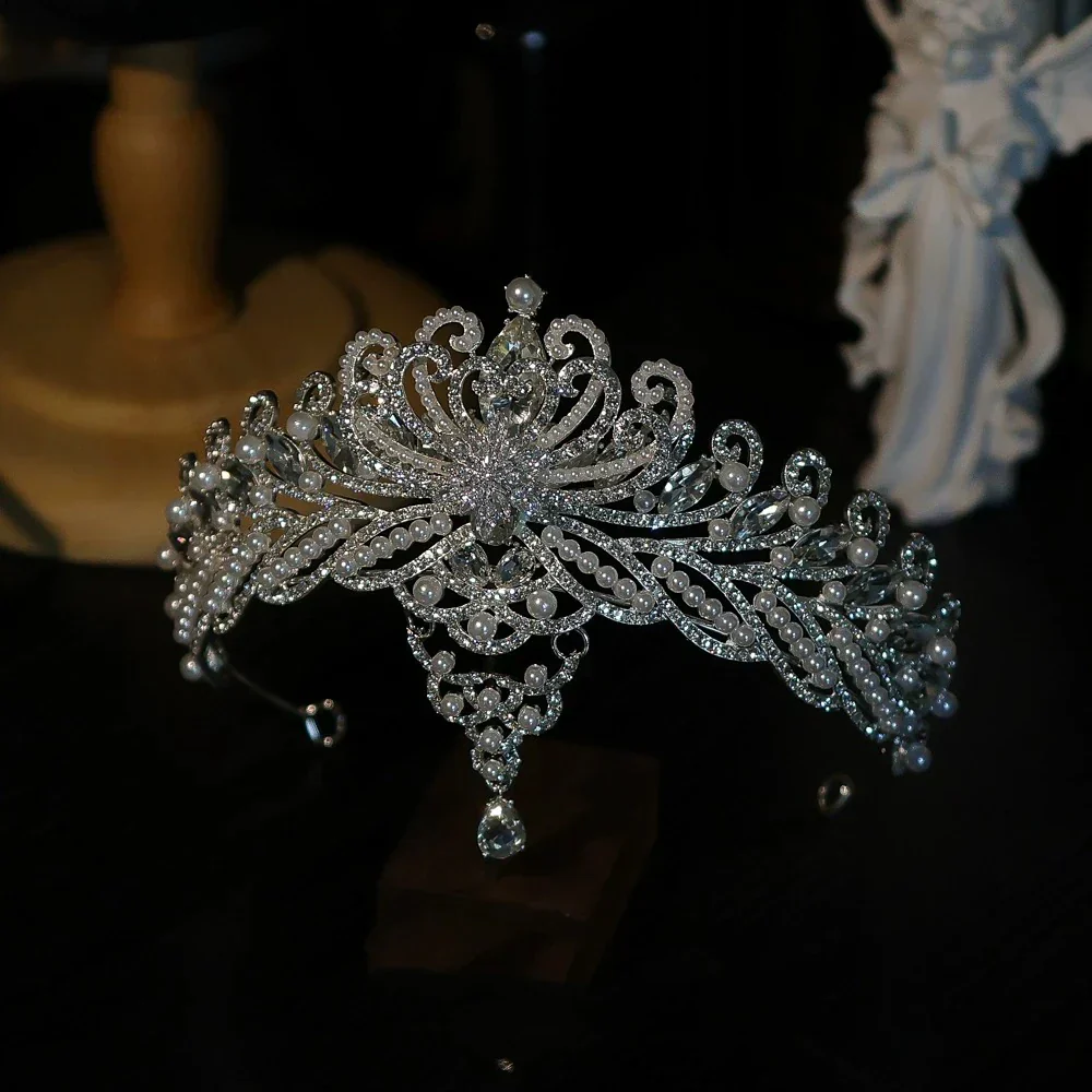 Wedding Hair Accessories Princess Queen Tiaras and Crowns Pearl Rhinestones Headpiece For Brides Women Headbands Bridal Jewelry - Image 3