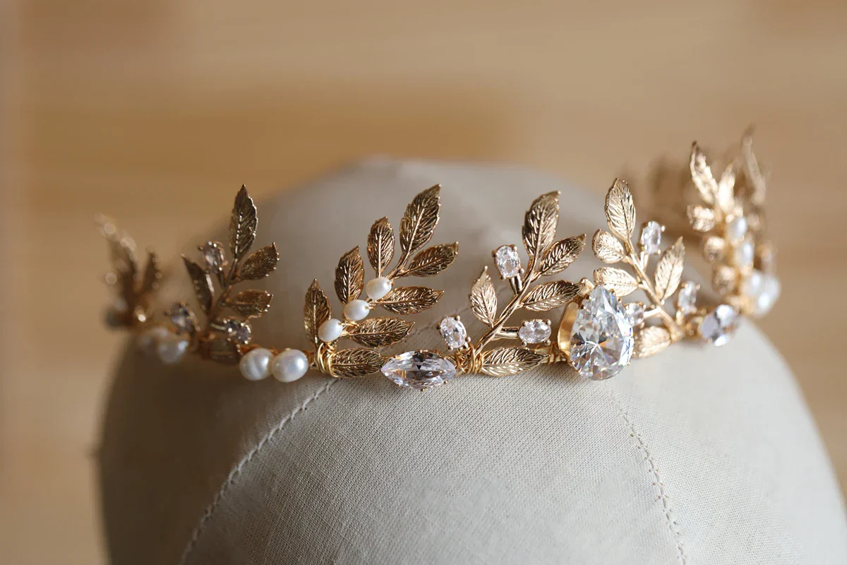 Wedding Hair Accessories Zircon Pearl Crown Vintage Baroque Headband For Bride Headwear Women Leaf Headpiece Bridal Jewelry - Image 6